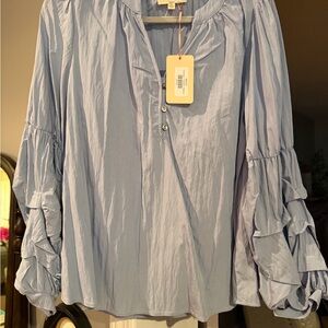 Entro Light Blue Blouse with Ruffle Sleeves